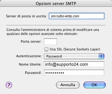 Configurazione turboSMTP Apple Mail